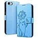 Custodia A Portafoglio Per Iphone 7 / 8 / Se 2022 Design Premium Fiori Farfalla, Azzurro - Foto miniatura 1