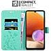 Custodia Compatibile Con Samsung Galaxy A32 4g In Turchese Fiore - Coperchio Protettivo In Design Floreale Con Chiusura Magnetica, Funzione Stand E Slot Per Carte - Foto miniatura 3