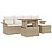 Set da pranzo da giardino da 6 pezzi con cuscini Beige Polyrattan Acacia - Foto miniatura 1