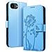 Custodia A Portafoglio Per Iphone 16e Premium Design Fiori Farfalla, Blu Chiaro - Foto miniatura 1