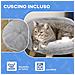 Divano per Gatti e Cani Rotondo in Peluche e Legno con Cuscino Extra, Ø40.5x33 cm, Grigio - Foto miniatura 5