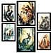 Set Di 6 Stampe Illustrazioni Di Animali In Paesaggi Naturali Immersi Nella Foresta, Design D'interni Realistico In Stile Acquerello A3 & A4 Cornice Nera - Foto miniatura 1