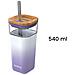 Bicchiere In Vetro 540 Ml Con Cannuccia Inox E Coperchio Bambù, Lilas - Foto miniatura 4