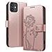 Custodia A Portafoglio Per Iphone 12 / 12 Pro Design Premium Fiori Farfalla, Rosa Champagne - Foto miniatura 1