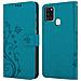 Custodia Compatibile Con Samsung Galaxy A21s In Blu Fiore - Coperchio Protettivo In Design Floreale Con Chiusura Magnetica, Funzione Stand E Slot Per Carte - Foto miniatura 8