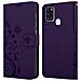 Custodia Compatibile Con Samsung Galaxy A21s In Lilla Scuro Fiore - Coperchio Protettivo In Design Floreale Con Chiusura Magnetica, Funzione Stand E Slot Per Carte - Foto miniatura 8