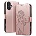 Custodia A Portafoglio Per Iphone 16 Design Premium Fiori Farfalla, Rosa Champagne - Foto miniatura 1