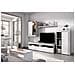 Parete Attrezzata Beverin, Set Da Soggiorno Componibile, Mobile Salotto Multiposizione, 265x42h180 Cm, Bianco E Cemento - Foto miniatura 1
