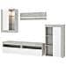 Parete Attrezzata Beverin, Set Da Soggiorno Componibile, Mobile Salotto Multiposizione, 265x42h180 Cm, Bianco E Cemento - Foto miniatura 2