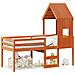 Letto A Soppalco Con Tetto Marrone Cera 90x200 Cm Legno Di Pino - Foto miniatura 2