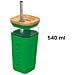 Tazza In Vetro 540 Ml Con Coperchio In Bambù E Cannuccia Inox, Verde - Foto miniatura 3