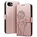 Custodia A Portafoglio Per Iphone 16e Design Premium Fiori Farfalla, Rosa Champagne - Foto miniatura 1