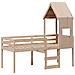 Letto A Soppalco Con Tetto 75x190 Cm In Legno Massello Di Pino - Foto miniatura 3