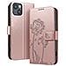 Custodia A Portafoglio Per Iphone 13 / 14 Design Premium Fiori Farfalla, Rosa Champagne - Foto miniatura 1