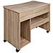 Scrivania Tavolo Con Porta Tastiera Coputer E Ripiano In Legno Con Ruote Quercia - Foto miniatura 5