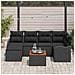Set di divani da giardino  da 7 pezzi con cuscini in polyrattan nero e acacia, Divano da giardino  per 2 persone con stivaggio e cuscini in polyrattan nero - Foto miniatura 3