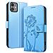 Custodia A Portafoglio Per Iphone 11 Premium Design Fiori Farfalla, Blu Chiaro - Foto miniatura 1