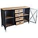 Mobile Credenza Madia Da Interno Bar E Pub Con Struttura In Acciaio Piano E 4 Cassetti Centrali In Legno 2 Ante Laterali Linea Industrial - Foto miniatura 2
