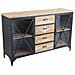Mobile Credenza Madia Da Interno Bar E Pub Con Struttura In Acciaio Piano E 4 Cassetti Centrali In Legno 2 Ante Laterali Linea Industrial - Foto miniatura 1