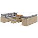 Set divano da giardino da 11 pezzi con cuscini beige in polirattan acacia,  Set da pranzo da giardino da 3 pezzi con cuscini beige in polirattan acacia - Foto miniatura 1