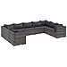 Set Divani da Giardino 9 pz con Cuscini in Polyrattan Grigio - Foto miniatura 1