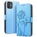 Custodia A Portafoglio Per Iphone 12 / 12 Pro Premium Design Fiori Farfalla, Blu Chiaro - Foto miniatura 1