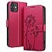 Custodia A Portafoglio Per Iphone 12 / 12 Pro Premium Design Fiori Farfalla, Rosso - Foto miniatura 1