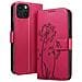 Custodia A Portafoglio Per Iphone 15 Design Premium Fiori Farfalla, Rosso - Foto miniatura 1