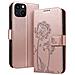 Custodia A Portafoglio Per Iphone 15 Design Premium Fiori Farfalla, Rosa Champagne - Foto miniatura 1