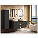 Mobile sottolavabo da 140 cm, Marrone, Ripiano nero, Lavabo sospeso, Chiusura ammortizzata, Piano di lavoro effetto marmo nero - Foto miniatura 4