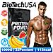 1000g 33dosi Proteine In Polvere, protein Power, biotech Usa Gusto Fragola E Banana - Foto miniatura 1