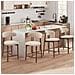 Set Da 2 Sgabelli Da Bar, Moderni Sgabelli Da Bancone Con Comoda Seduta In Tessuto E Struttura In Legno, Per Isola Cucina O Bancone Bar, Colore Beige - Foto miniatura 8