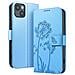 Custodia A Portafoglio Per Iphone 13 / 14 Design Premium Fiori Farfalla, Blu Chiaro - Foto miniatura 1