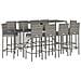 Set Bar da Giardino 11 pz con Cuscini in Polyrattan Grigio - Foto miniatura 8