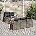 Set di divani da giardino a 6 pezzi con cuscini grigi in rattan sintetico e acacia, Divano da giardino a 2 posti con spazio di stoccaggio e cuscini grigi in rattan sintetico - Foto miniatura 3