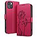 Custodia A Portafoglio Per Iphone 13 / 14 Premium Design Fiori Farfalla, Rosso - Foto miniatura 1