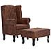 Poltrona Chesterfield E Pouf Marrone Similpelle Scamosciata - Foto miniatura 2