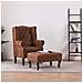 Poltrona Chesterfield E Pouf Marrone Similpelle Scamosciata - Foto miniatura 1