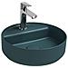 Lavabo Tondo Da Appoggio Senza Troppo Pieno In Ceramica Con Foro Rubinetto -verde Petrolio Opaco - Foto miniatura 1