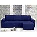 Copridivano Con Penisola Chaise Longue Tinta Unita Blu Mod Capri Destra Blu - Foto miniatura 1