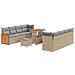 Set di divani giardino 11 pezzi con cuscini beige polirattan acacia,  Set di dining giardino 3 pezzi con cuscini beige polirattan acacia - Foto miniatura 1