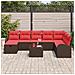 Set di divani con cuscino 9 pcs Marrone e Rosso polyrattan - Foto miniatura 3