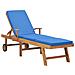 Lettino Prendisole con Cuscino in Massello di Teak Blu - Foto miniatura 1