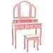Tavolo Da Trucco E Sgabello Rosa 100x40x146cm Legno Paulownia - Foto miniatura 1