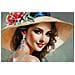 Dipinto Su Tela Elegant A Dama Con Cappello E Pochette Rossa, 52x152 Cm - Foto miniatura 2