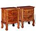 2 Pz Set Comodini Con Cassetti In Legno Massello Di Acacia - Foto miniatura 1