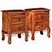 2 Pz Set Comodini Con Cassetti In Legno Massello Di Acacia - Foto miniatura 4