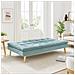Divano Letto Reclinabile 3 Posti Ergonomico In Tessuto Celeste Con Gambe Legno - Foto miniatura 4