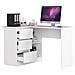Scrivania ad angolo B16 sinistro, 3 cassetti, 124x85x77 cm, Colore Bianco - Foto miniatura 2