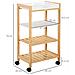 Carrello da Cucina a 4 Livelli in MDF e Legno di Pino con 4 Ruote Girevoli, 40x30x76 cm, Bianco e Marrone - Foto miniatura 3